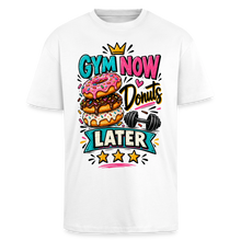 Charger l'image dans la galerie, T-shirt Musculation Humour – Gym Now, Donuts Later | Fitness - blanc