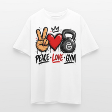 Charger l'image dans la galerie, T-shirt Musculation – Peace Love Gym | Humour Fitness et Kettlebell - blanc