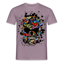 Charger l'image dans la galerie, T-shirt Tête de mort Homme Crâne au papillons noirs - mauve gris