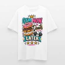 Charger l'image dans la galerie, T-shirt Musculation Humour – Gym Now, Donuts Later | Fitness - blanc