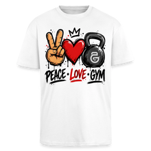 Charger l'image dans la galerie, T-shirt Musculation – Peace Love Gym | Humour Fitness et Kettlebell - blanc