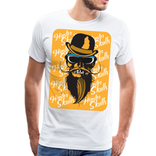 Charger l'image dans la galerie, Homme T-Shirt Tête de mort crâne hipster skull à barbe et moustache chapeau melon - white (6587779940531)