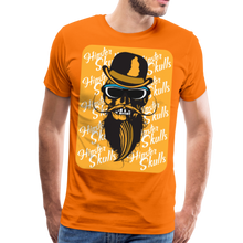 Charger l'image dans la galerie, Homme T-Shirt Tête de mort crâne hipster skull à barbe et moustache chapeau melon - orange (6587779940531)
