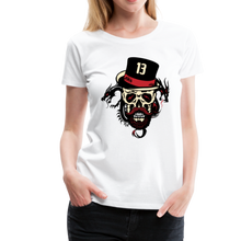 Charger l'image dans la galerie, Femme T-Shirt Tête de mort hipster skull barbu et moustachu avec dragon tribal chapeau numero 13 - white (6618608173235)
