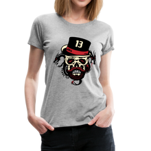Charger l'image dans la galerie, Femme T-Shirt Tête de mort hipster skull barbu et moustachu avec dragon tribal chapeau numero 13 - heather grey (6618608173235)