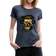 Charger l'image dans la galerie, Femme T-Shirt hipster skull dragon tribal Tête de mort crâne lunettes ronde tatouage - heather blue (6621443817651)