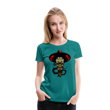 Charger l'image dans la galerie, Femme T-Shirt hipster skull Tête de mort mexicaine chapeau et dragon tribal crâne somptueux - diva blue (6627045474483)