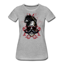 Charger l'image dans la galerie, Femme T-Shirt Tête de mort hipster skull crâne moustache lunettes ronde artistic - heather grey (6627057434803)
