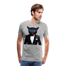 Charger l'image dans la galerie, Homme T-Shirt hipster Tête de chat avec costume noeud papillon - heather grey (6629286150323)