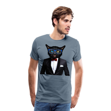 Charger l'image dans la galerie, Homme T-Shirt hipster Tête de chat avec costume noeud papillon - steel blue (6629286150323)