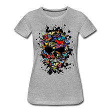Charger l'image dans la galerie, Femme T-Shirt Tête de mort papillons crâne skull butterfly - gris chiné (6651706048691)