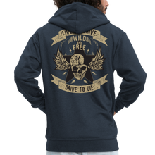Charger l'image dans la galerie, Homme Sweatshirts zippé Tête de mort motorcycle crâne skull motards aile drive live die - marine (6708750647475)
