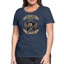Charger l'image dans la galerie, Femme T-Shirt Tête de mort motorcycle crâne skull motards aile drive live die - bleu marine (6708753268915)