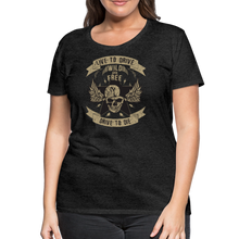 Charger l'image dans la galerie, Femme T-Shirt Tête de mort motorcycle crâne skull motards aile drive live die - charbon (6708753268915)