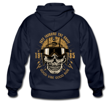 Charger l'image dans la galerie, Homme Sweatshirt zippé Tête de mort motorcycle crâne skull motard casque good vibe - bleu marine (6709441331379)