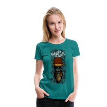 Charger l'image dans la galerie, Femme T-Shirt hipster skull Tête de mort barbe crâne barbu chapeau melon lunettes de soleil - bleu diva