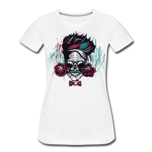 Charger l'image dans la galerie, Femme T-Shirt Tête de mort mexicaine crâne hipster skull moustachu tatouage de rose - blanc
