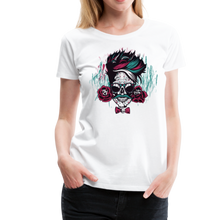 Charger l'image dans la galerie, Femme T-Shirt Tête de mort mexicaine crâne hipster skull moustachu tatouage de rose - blanc