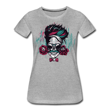 Charger l'image dans la galerie, Femme T-Shirt Tête de mort mexicaine crâne hipster skull moustachu tatouage de rose - gris chiné