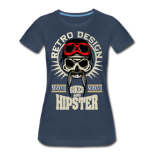 Charger l'image dans la galerie, Femme T-Shirt Tête de mort crâne hipster skull moustachu biker motard - bleu marine