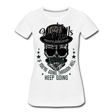 Charger l'image dans la galerie, Femme T-Shirt hipster skull Tête de mort crâne moustache chapeau melon keep - blanc