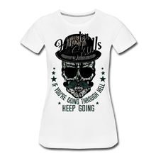 Charger l'image dans la galerie, Femme T-Shirt hipster skull Tête de mort crâne moustache chapeau melon keep - blanc
