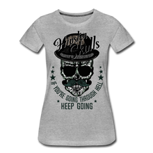 Charger l'image dans la galerie, Femme T-Shirt hipster skull Tête de mort crâne moustache chapeau melon keep - gris chiné