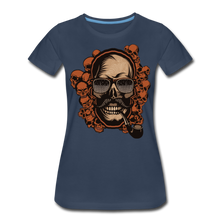 Charger l'image dans la galerie, Femme T-Shirt hipster skull Tête de mort crâne pipe et moustache multiple - bleu marine