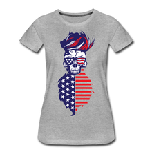 Charger l'image dans la galerie, Femme T-Shirt Tête de mort americaine crâne hipster skull barbe drapeau - gris chiné