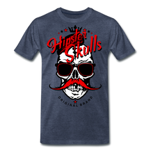 Charger l'image dans la galerie, Homme T-Shirt Tête de mort hipster skull crâne à moustache couronne mutinous - bleu chiné