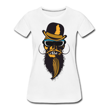 Charger l'image dans la galerie, Femme T-Shirt Tête de mort hipster skull crâne barbe chapeau melon bowler - blanc