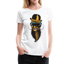 Charger l'image dans la galerie, Femme T-Shirt Tête de mort hipster skull crâne barbe chapeau melon bowler - blanc