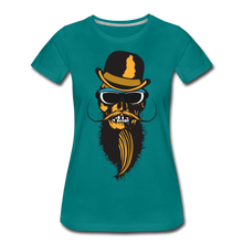 Charger l'image dans la galerie, Femme T-Shirt Tête de mort hipster skull crâne barbe chapeau melon bowler - bleu diva