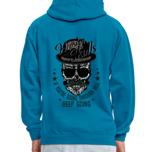 Charger l'image dans la galerie, Sweat-shirt contraste hipster skull keep going - bleu paon/gris chiné
