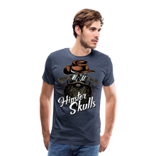 Charger l'image dans la galerie, Homme T-Shirt tete de mort western cowboy hipster skull crane chapeau barbu moustachu break rules 2 - bleu chiné