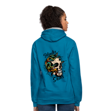 Charger l'image dans la galerie, Sweat-shirt contraste tete de mort old school hipster skulls serpent crane hydre - bleu paon/gris chiné