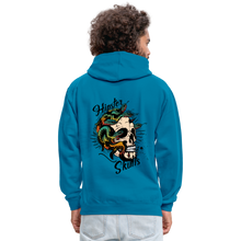 Charger l'image dans la galerie, Sweat-shirt contraste tete de mort old school hipster skulls serpent crane hydre - bleu paon/gris chiné