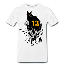 Charger l'image dans la galerie, Homme T-shirt chat noir tete de mort crane tattoo lucky friday numéro 13 - blanc
