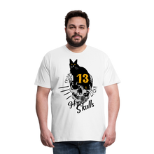 Charger l'image dans la galerie, Homme T-shirt chat noir tete de mort crane tattoo lucky friday numéro 13 - blanc