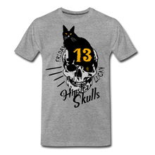 Charger l'image dans la galerie, Homme T-shirt chat noir tete de mort crane tattoo lucky friday numéro 13 - gris chiné