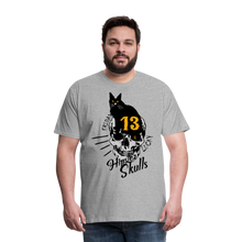 Charger l'image dans la galerie, Homme T-shirt chat noir tete de mort crane tattoo lucky friday numéro 13 - gris chiné