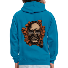 Charger l'image dans la galerie, Sweat-shirt contraste hipster skull Tête de mort crâne pipe et moustache multiple - bleu paon/gris chiné