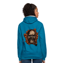 Charger l'image dans la galerie, Sweat-shirt contraste hipster skull Tête de mort crâne pipe et moustache multiple - bleu paon/gris chiné