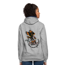 Charger l'image dans la galerie, Sweat-shirt contraste hipster skulls tete de mort vautour fear death every moment - gris chiné/bleu marine