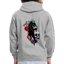 Charger l'image dans la galerie, Sweat-shirt contraste hipster skulls tete de mort rose crane tattoo panthere - gris chiné/bleu marine