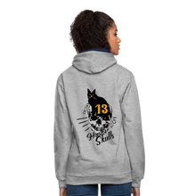 Charger l'image dans la galerie, Sweat-shirt contraste chat noir tete de mort crane tattoo lucky friday numéro 13 - gris chiné/bleu marine