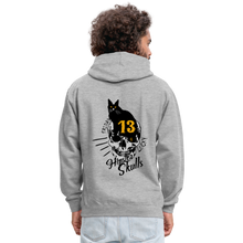 Charger l'image dans la galerie, Sweat-shirt contraste chat noir tete de mort crane tattoo lucky friday numéro 13 - gris chiné/bleu marine
