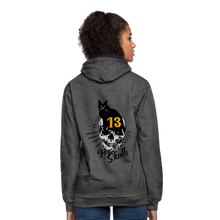 Charger l'image dans la galerie, Sweat-shirt contraste chat noir tete de mort crane tattoo lucky friday numéro 13 - anthracite/noir
