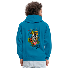 Charger l'image dans la galerie, Sweat-shirt contraste tete de mort tattoo old school dague serpent tomorrow may never come - bleu paon/gris chiné