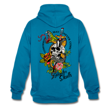 Charger l'image dans la galerie, Sweat-shirt contraste tete de mort tattoo old school dague serpent tomorrow may never come - bleu paon/gris chiné